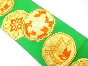 アンティーク　鏡裏に向かい鶴・蝶・華紋織り出し袋帯（材料）